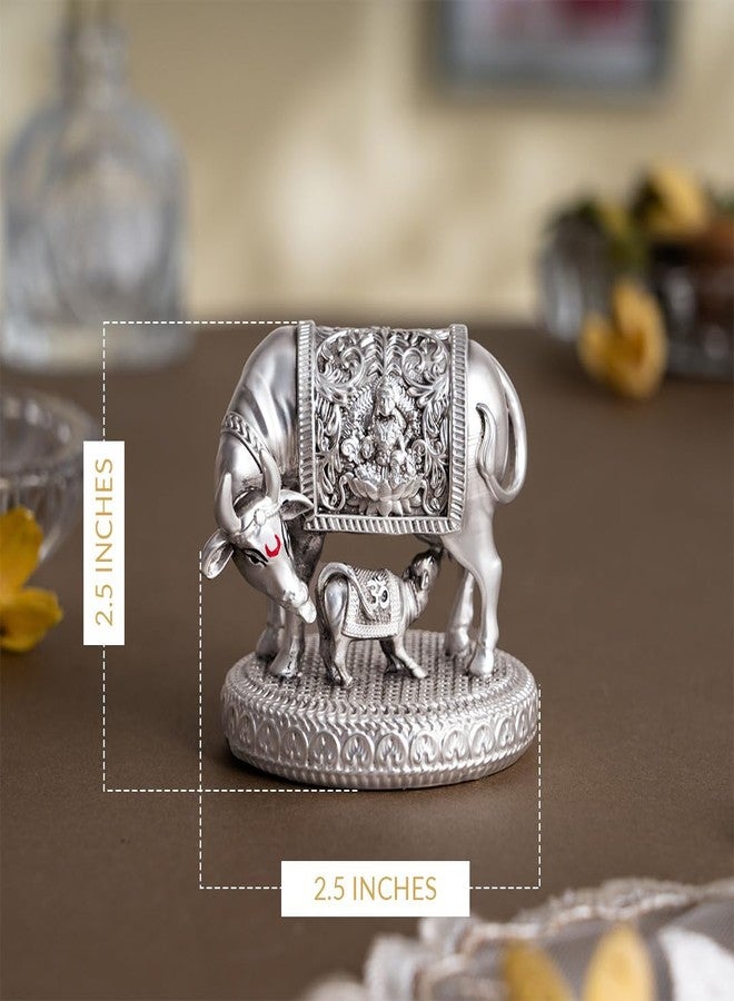Svastika Silver-Plated Kamdhenu Cow with Calf Idol | Auspicious Vastu Remedy for Wealth & Prosperity for Weddings & Housewarming (2.5 Inch) - Image 2